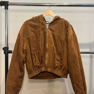 La Hearts Brown Bomber Jacket with Corduroy Texture